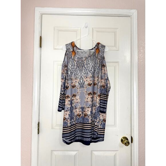 Women's HG Twenty Six Cold Shoulder 3/4 Sleeve Length Paisley Pastel Tunic 2X - Picture 1 of 3
